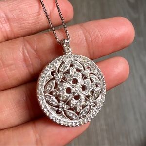 Silver Pave Medallion Short Necklace
